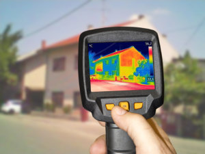 A home being inspected through a thermographic imaging camera